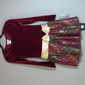 Christmas Dress Bonnie Jean Plaid Velour Dress Girls 14